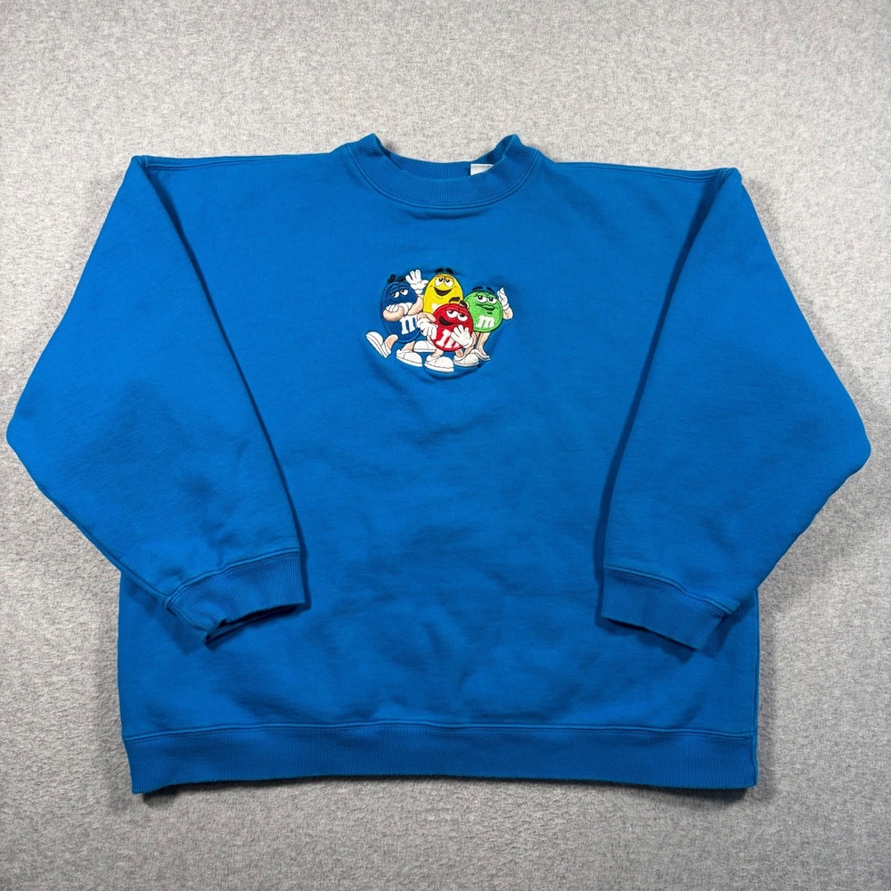 Vintage M&Ms Embroidered Sweatshirt Adult Small Blue Crewneck 90s Promo